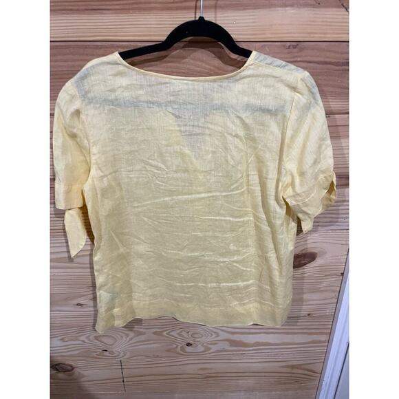 Charter Club 100% Linen Yellow Blouse with Tie Sleeves, size S - Picture 2 of 7